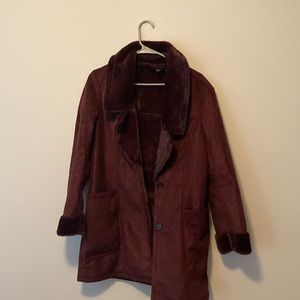Women’s Banana Republic burgundy wine vegan faux shearling lined coat